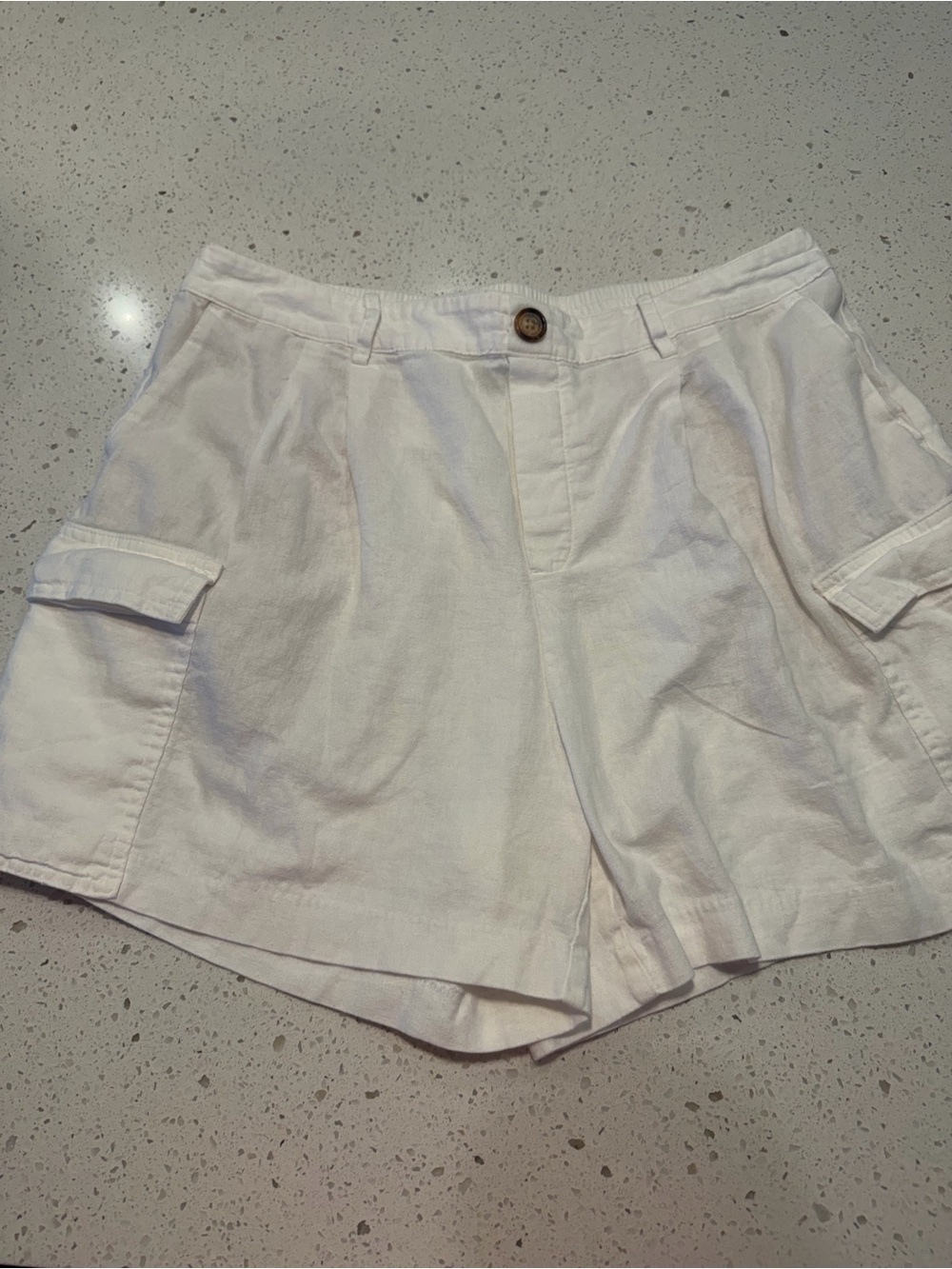 Women's White Cargo Linen-Blend Shorts with Flap Pockets